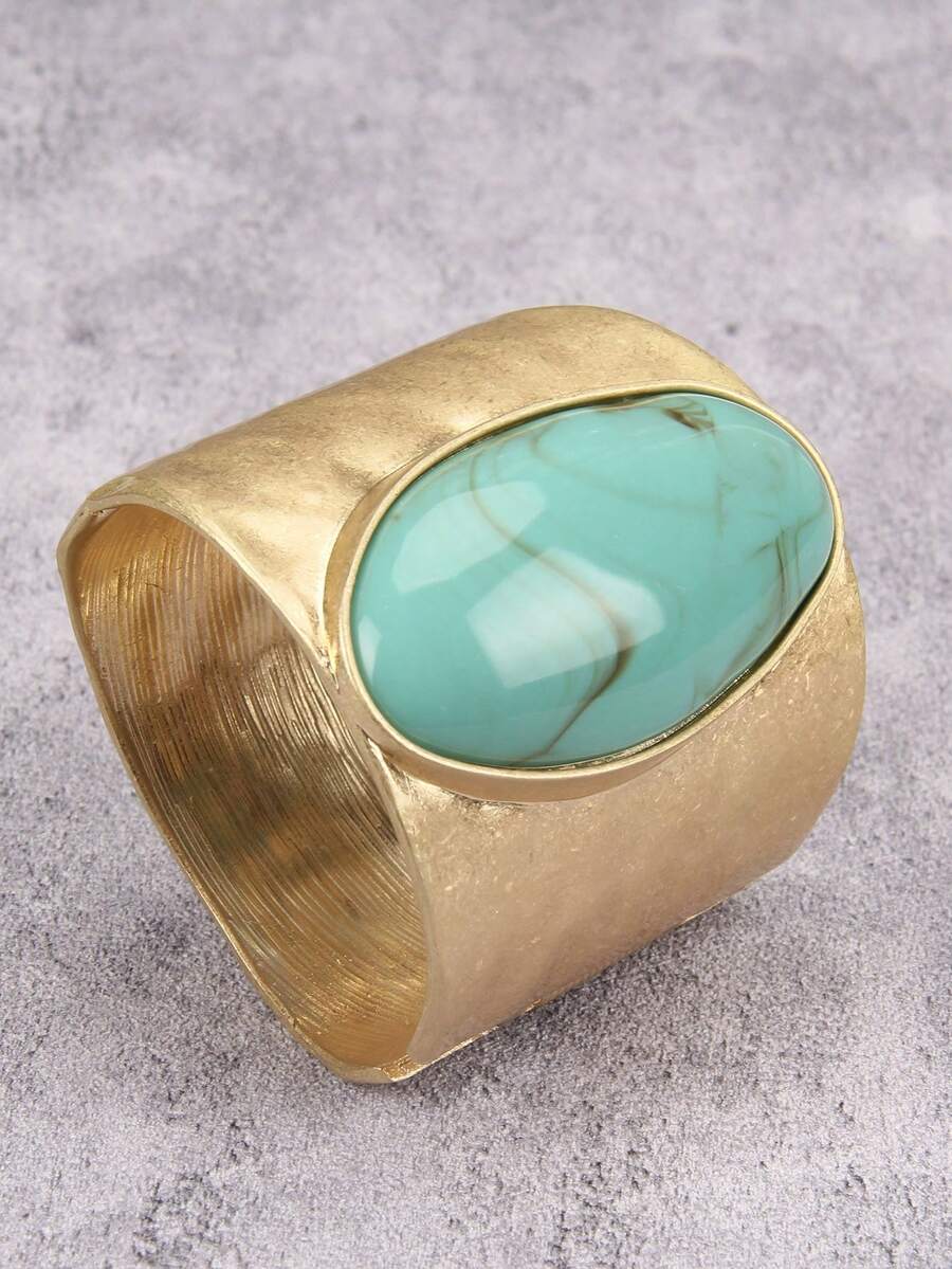 1pc Fashionable Luxury Exaggerated Outline Inlaid Oval Yellow & Green Resin Bangle Bracelet, Gift For Girlfriend, Wife, Friend - Resin Inlay - View 1