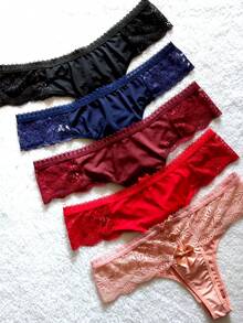 Calcinha 3 Lacinhos Fio Plus Size Renda Luxo Lingerie Sexy Dia A Dia CPS3L021 - Preto - Visão 6