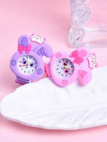 2pcs/Set Girls' Cartoon Long Ear Rabbit Soft Silicone Strap Children's Pointer Watch, Student Creative Animal Pattern Quartz Wristwatch - Multicolor - View 8