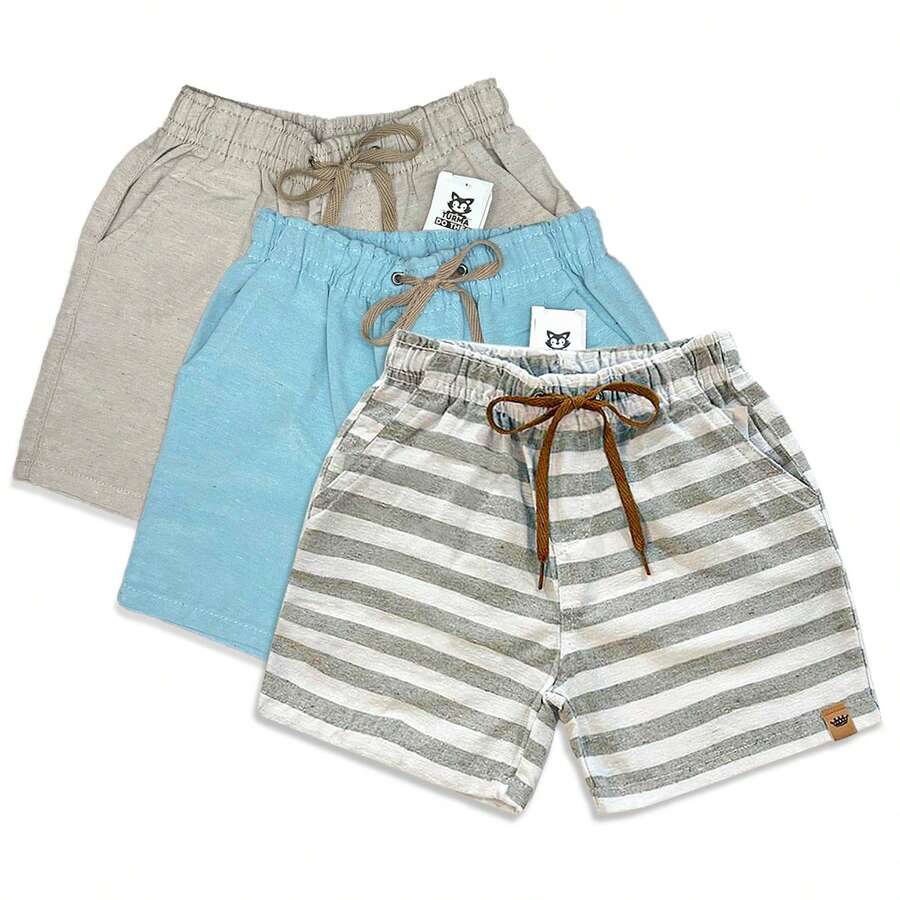 Set Of 3 Premium Linen Shorts For Children And Teens, Bermuda Style, Sizes 2-16 - 銀色 - 查看 1