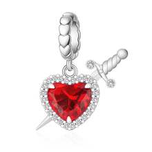 1pc 925 Sterling Silver Red Zirconia Heart-Piercing Sword Pendant, Unisex Gothic Romantic Jewelry Gift - Silver - View 2