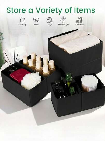 1/3/6件装可折叠抽屉收纳盒，内衣收纳盒，衣柜整理箱，适用于存放衣物、胸罩、袜子、化妆品、办公桌配件