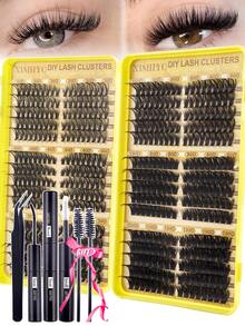 Lash Extension Kit DIY 530pcs Lash Clusters Eyelash Extension Kit, D Curl 10-18mm High Capacity 30D 40D 50D 60D 80D 100D Individual Lashes Kit With Lash Bond And Seal, Remover, Eyeliner,Lash Tweezers For Self Use Natural Look&Extra Thick&Wispy&Ultra Soft&Super Light Reusable Segmented False Eyelashes Suit Daily Holiday Festival Wedding - Black - View 2