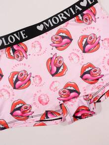 Dircho 3条装女士粉色爱心印花撞色包边平角内裤，舒适柔软丝滑弹力腰带贴身内裤，女士内衣裤 - 彩色 - 查看 5