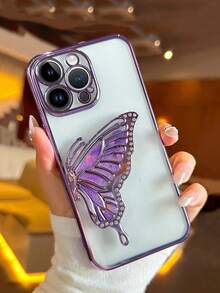 Elegant Glitter Butterfly Stand Phone Case For IPhone 17 Pro Max/16/15/14/13/12/11, Transparent With Lens Film, Full-Body Shockproof Silicone Cover - Purple - View 6