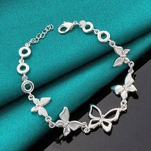 925镀银五蝴蝶吊坠手链，女士婚礼庆典订婚时尚首饰 - 銀色 - 查看 3