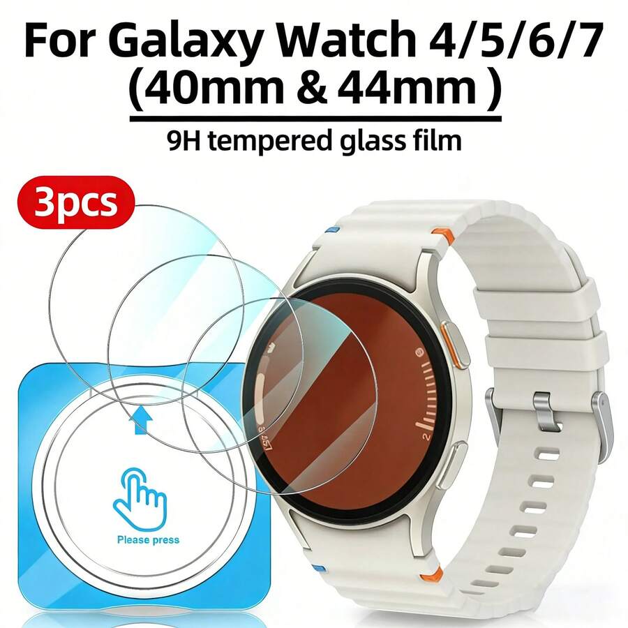 适用于 Galaxy Watch 4/5/6/7(40mm 和 44mm)的 3 片装钢化玻璃屏幕保护膜,包含定位工具,防刮花,简约风格 - 9H 硬度 - 3PCS 帶定位 透明 - 查看 1