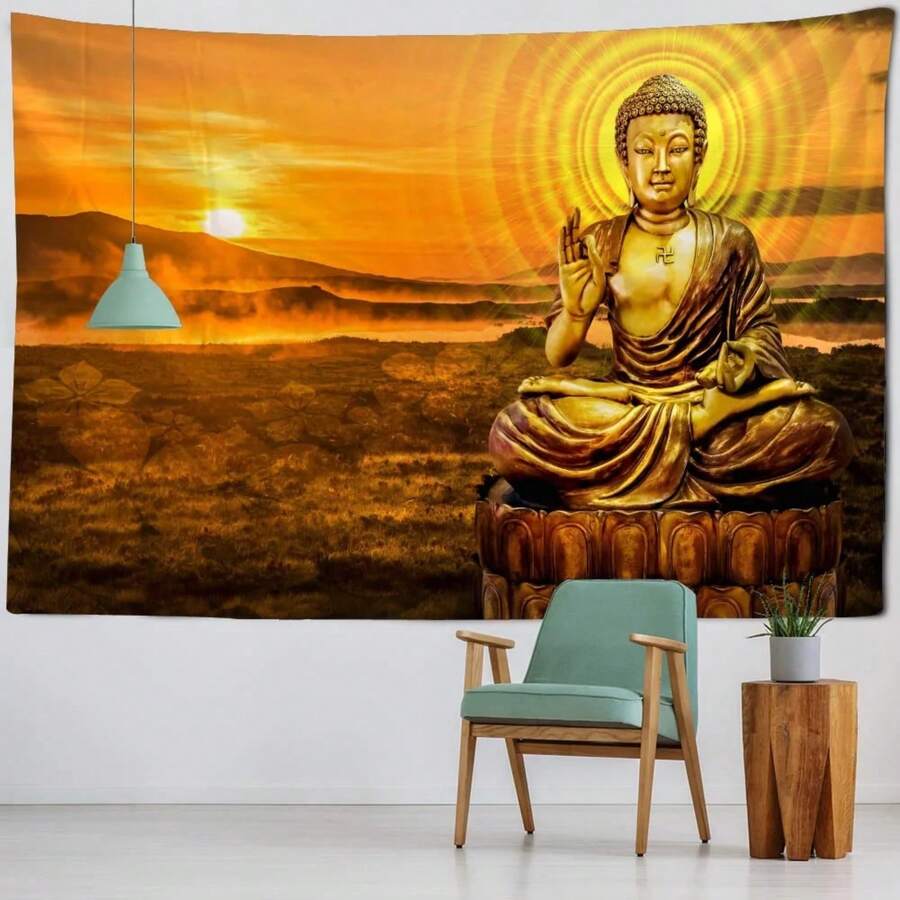 Buddha Statue Tapestry Meditation Wall Hanging Style Bohemian Hanging Cloth Hippie Room Art Decoration Background Cloth - 1PC - 查看 1