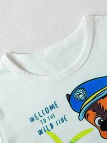 Paw Patrol 2pcs  Boys' Outfit, Includes White Cartoon Puppy Print Short Sleeve T-Shirt And Shorts, Comfortable Casual Sleepwear/Loungewear For Boys, Suitable For Daily, Holiday, Gift - White - View 3
