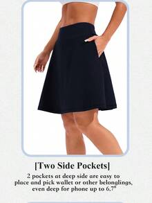 Women's 2-In-1 Mid-Length Tennis Skirt,High Waist Golf Skorts With Inner Shorts Pockets,Quick Drying Sport Yoga Fitness Skirts,Women's Activewear. - Màu xanh lam - Xem 5