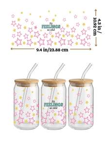 4张/套 心理健康主题UV DTF转印贴纸，适用于16盎司利比玻璃杯（9.4x4.3英寸），包含自我关爱、积极肯定语等防水图案，无需加热即可使用，是送给治疗师的励志礼物。 - Mental Health 04 - 查看 6