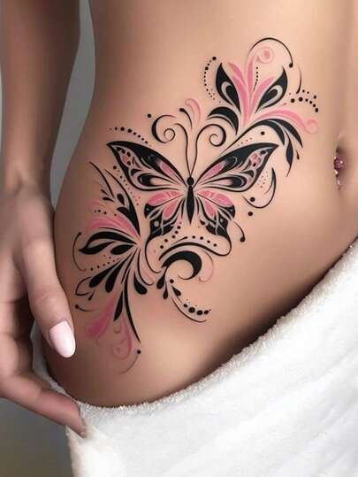 1pc Colorful Butterfly & Floral Temporary Tattoo, New Minimalist Elegant European And American Style Vintage Chic Temporary Tattoo, Waterproof Sweat-Proof Non-Reflective, Artistic Butterfly Romantic Temporary Tattoo, Suitable For People Daily Use