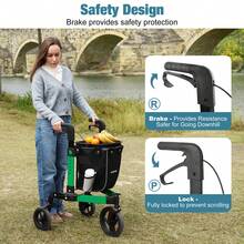 IsEasy 3 Wheel Walkers For Seniors, Foldable Rollator Walker With Tray & Large Storage Bag, 10" Big Wheel For All Terrain, 350 Lb Weight Capacity, Green - View 9