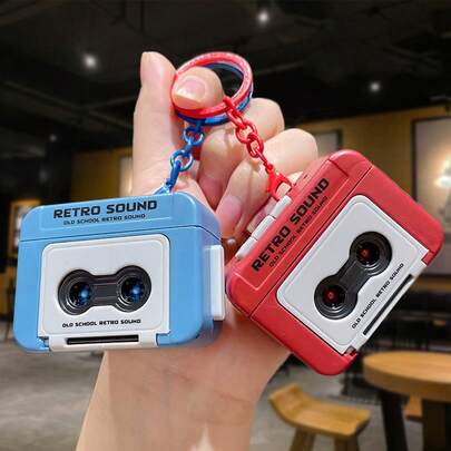 Llavero de grabadora de cinta vintage, regalo de cumpleaños, colgante de juguete, mini caja de música grabable y divertida