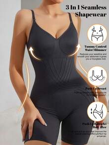 Shorts de body moldeador sin costuras con espalda baja y cordones inalámbricos - Negro - Ver 1