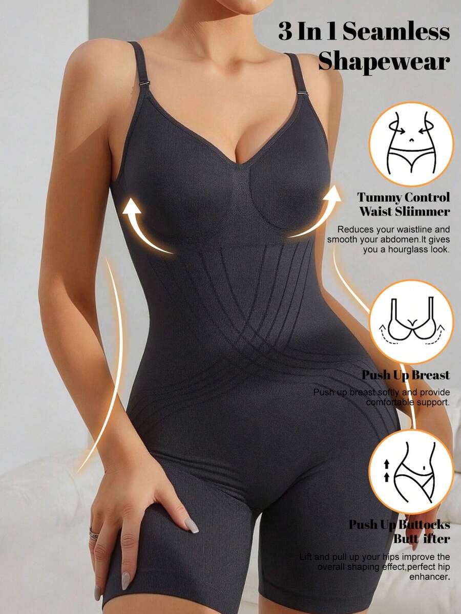 Shorts de body moldeador sin costuras con espalda baja y cordones inalámbricos - Negro - Ver 1