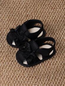 0-1 Year Old Baby Prewalker Shoes, Floral Trim Sandals - Black - View 2