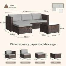 Conjunto de sofá de patio al aire libre, sofá seccional de conversación de mimbre de polietileno y ratán con mesa de centro de vidrio para porche, patio y piscina. - Albaricoque - Ver 7