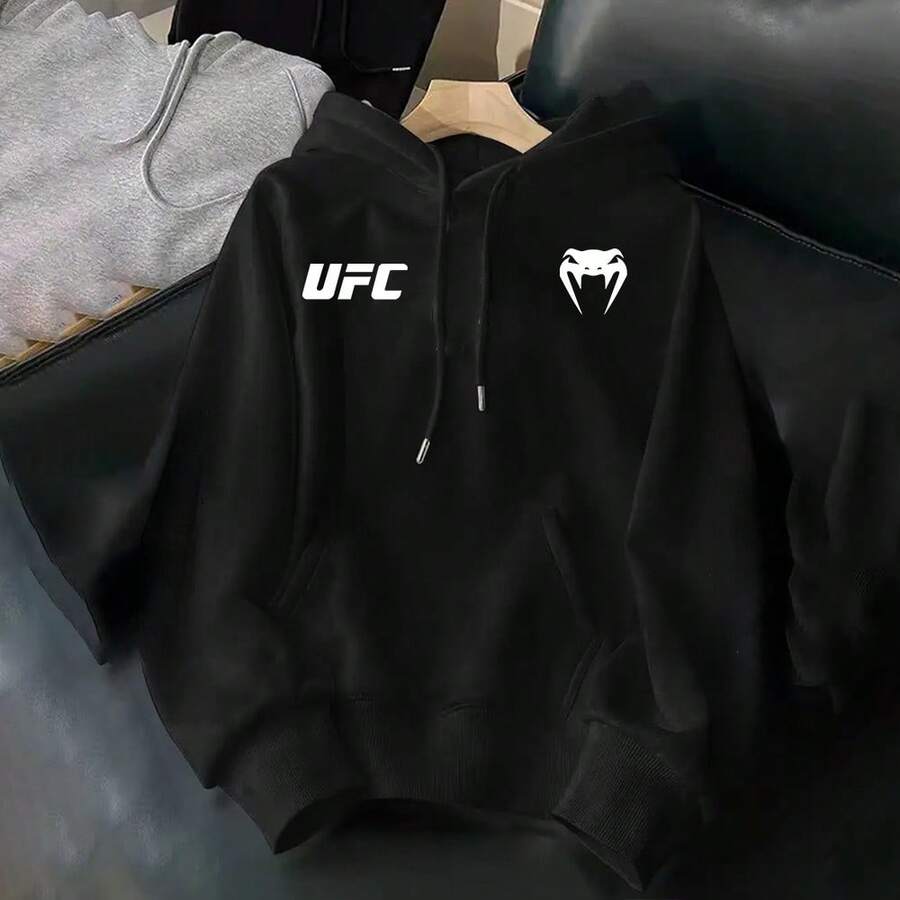 Cotton Hoodie Sweatshirt With Cobra Fighting, Fitness, , Unisex Fashion, Immediate Shipping - 黑色 - 查看 1