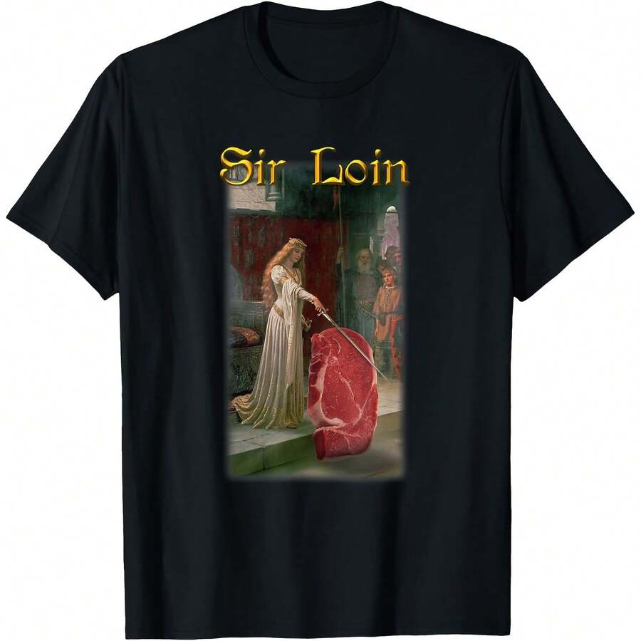 Sir Loin Funny Sirloin Steak Joke Medieval Accolade Art T-Shirt - 黑色 - 查看 1