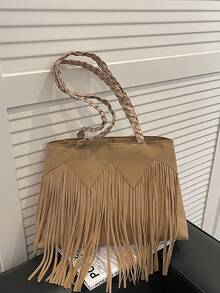 New Arrival Large Capacity Elegant Tassel Fashion European And American Casual Versatile Shoulder Bag - Khaki - View 10