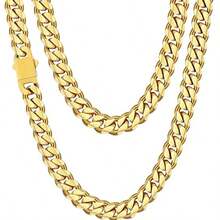 男士不锈钢链项链，银色/黑色/14K镀金，长度可选：18英寸、20英寸、22英寸 - 彩色 - 查看 3