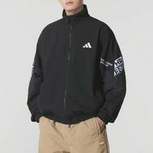 Adidas 男士梭织夹克，WORD WOVEN JKT，休闲运动上衣，简约外套 KA1265 - 黑色 - 查看 1