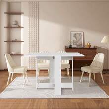 Modern Folding Table, Folding Table For The Kitchen, For Small Spaces, With 2 Folding Leaves, Seats 2-4 People, 102.5 * 76 * 73 Cm - 純白色 - 查看 6