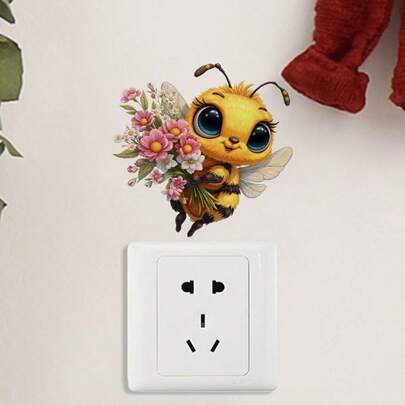 1pc Creative Flowers Bee Wall Switch Decal - Removable PVC Self-Adhesive Sticker For Light Switches, Living Room, Bedroom, Bathroom Decor, Modern Animal Print Design, Switch Decals Decor, Single Use