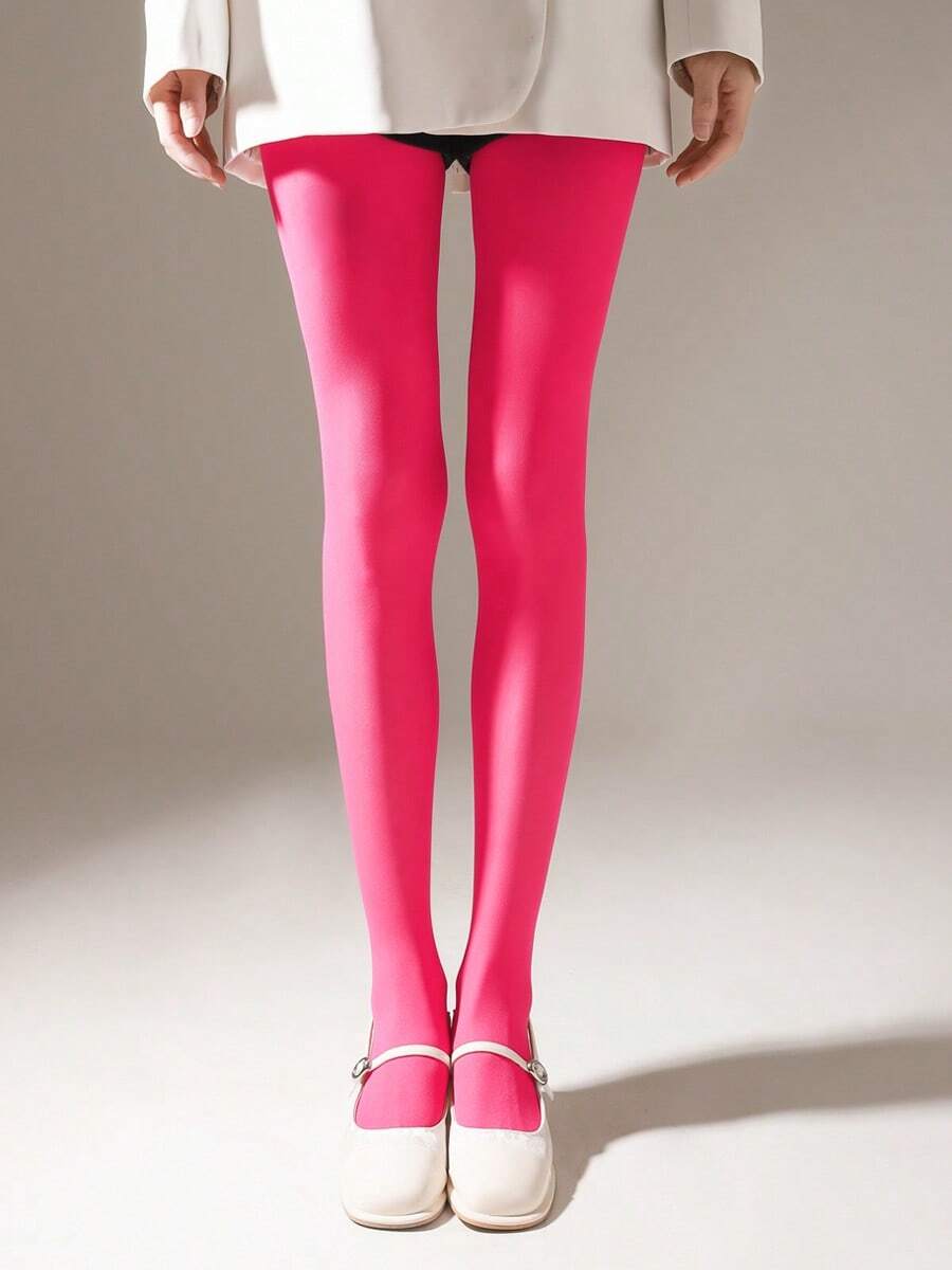 Women's Fashion Opaque Burgundy Tights, Soft & Thick Pantyhose Suitable For Business, Party, And Casual Wear - Hot Pink - View 1