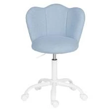 Home Office Chair, Desk Chair, Height-Adjustable Vanity Chair, Swivel Chair Made Of Sherpa Leather, Thickened Cushion (Up To 150kg) For Study, Bedroom, Blue - 天藍色 - 查看 8