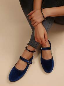 Women's Flat Canvas Slip-On Shoes, Soft Sole Dance Shoes, Mother Shoes, Casual Mary Jane Shoes - Royal Blue - View 3