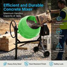 TABU 6.0 Cu.Ft Electric Concrete Mixer, Portable Cement Mixer, Mortar Mixing For Stucco/Seeds, Freestanding Cement Mixing Tools With Wheels For Stucco, Orange/Blue/Green - US B Type Plug(110-127V) - View 9