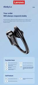 Lenovo XT80 Wireless Sports Earphones With Microphone, High-Definition Stereo, Bluetooth 5.3 TWS Earbuds, LED Display, Noise Cancellation, Ear Hook Design, Original Lenovo Music Earphones - Black - View 9