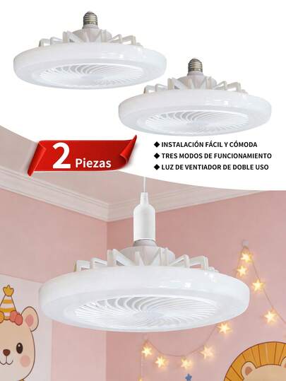 2 piezas Ventilador De Techo Con Luz 6500k,lampara ventilador de techo,Luz de ventilador silenciosa,Tres velocidades de viento,con función de temporización,foco ventilador,9.05 pulgadas ventilador se techo.