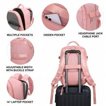瑞安航空登机背包 40x20x25厘米（20升）| 防水旅行背包，可装14英寸笔记本电脑，带线缆孔 | 耐用登机行李包 | 多功能 | 黑色/海军蓝/粉色/米色/紫色，书包 - 粉色 - 查看 5