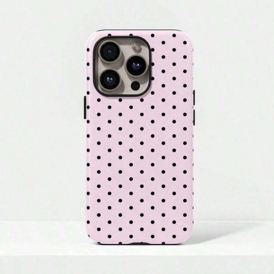 Pink & Brown Polka Dot Phone Case, Cute Y2K Style. Compatible With IPhone 17, 16, 15, 14, 13, 12, 11 Pro Max Plus Models - 款式3(1pc) - 查看 1