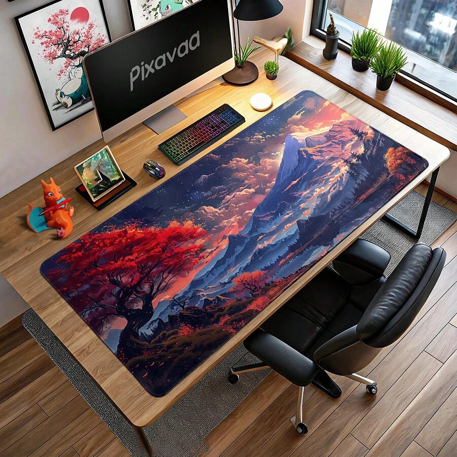 1pc Japan Landscape Pattern Anti-Slip Mouse Pad, Extra Large Computer/Laptop Mat, Anime Lover Cool Gift - View 1