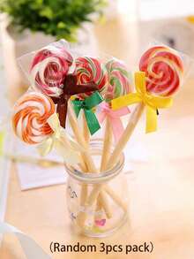 1支/3支装 圆珠笔 创意棒棒糖蝴蝶结啫喱笔 0.5mm黑色墨水啫喱笔 趣味文具 女性办公及学习用品 - 棒棒糖 - 查看 9