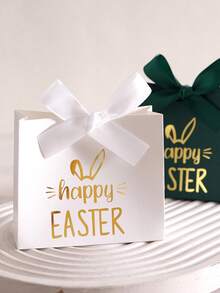 20 Packs Party Mini Gift Box With Satin Ribbons Designs Featuring Gold Foil Text Candy Box Easter Festival Paper Gift Bag Present Boxes Packing - Square Bunny Ears Happy Easter - View 1