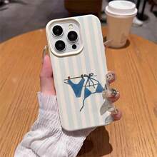 1pc TPU Material Fresh Blue & White Striped Bikini Pattern Phone Case, Fit For IPhone 17 Pro Max/17/16 Pro Max/15/13/12/11, S20 FE/A15/S24/A55, Note 11/Note 12/Note 13 Pro, Full-Body Soft Protective Cover - White - View 4