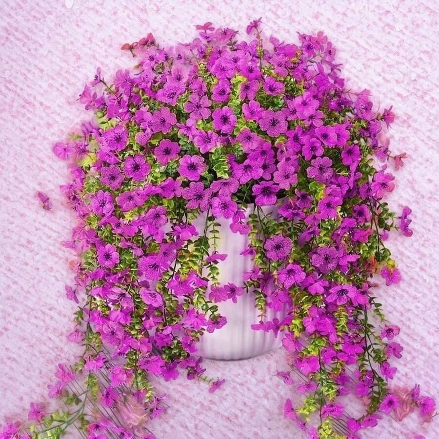 Outdoor Hanging Faux Flowers Spring Decoration With UV-Resistant Purple Silk Violets And Eucalyptus Leaves For Home, Porch, Patio, And Yard - Multicolor - View 1