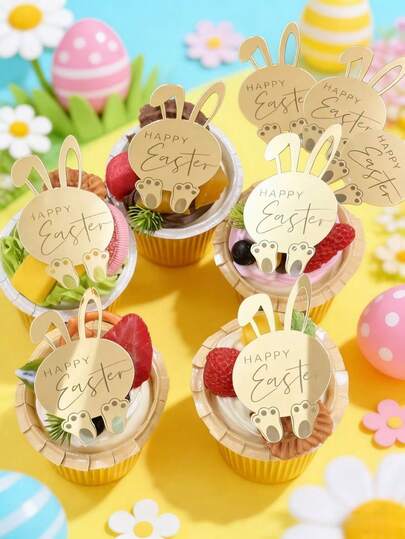 10/20pcs Easter Bunny Egg Acrylic Cake Decorative Insert Set, Wedding Birthday Party Family Party Easter Party Cupcake Decoration