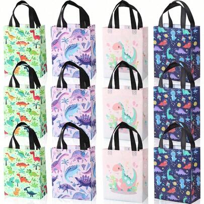 4/12pcs Cartoon Dinosaur Non-Woven Reusable Tote Bags - , Vibrant Colors, Suitable For Birthday Parties, Shopping, Crafts - Perfect For Party Favors, Gift Bags And Decorations, Birthday Gift Bags, Weddings