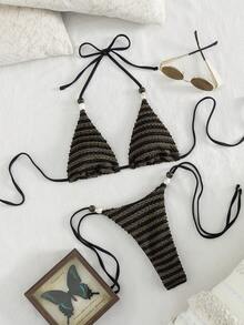 2026 女士夏季沙滩比基尼两件套 女士泳衣 优雅性感露背女士沙滩装比基尼两件套泳衣沙滩度假女士服装 坦克比基尼泳衣三角包比基尼泳衣系带串珠比基尼侧系带泳裤 女士夏季沙滩套装 女士沙滩装 女士度假装 系带露背 - 彩色 - 查看 3