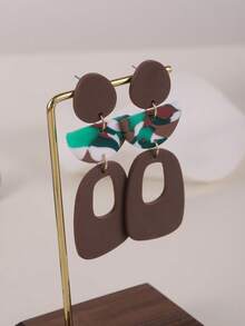 1 par de pendientes versátiles hechos a mano con diseño geométrico de parches de arcilla suave y acrílico de semicírculo colorido, adecuados para fiestas, vacaciones y como regalo - Multicolor - Ver 5