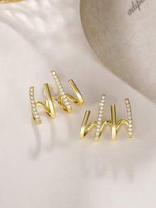 一对立方氧化锆耳钉，精美配饰，适合送给少女，日常佩戴 - 金黃色 - 查看 4