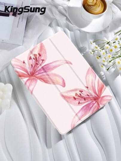 Kingsung Blue And White Lily Pattern Tablet Case, Compatible With 9.7/10.2/10.5/10.9/12.9/Pro 11, 10th Generation, Compatible With Samsung Galaxy Tab S6 Lite 10.4-Inch, Compatible With Kindle Paperwhite 12th Gen 2024, Kindle (11th Generation) 2022 Version, Soft And Drop Resistant, Intelligent Standing/Automatic Wake-Up/Sleep