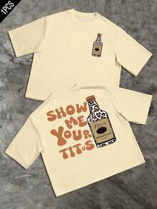 Show Me Your Tito's Slogan With A Leopard Print Vodka Bottle Double Sided 100% Cotton Tshirt Comfort Fit Short Sleeve Round Neck Top - 杏色 - 查看 7