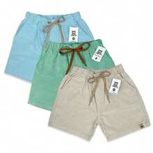 Set Of 3 Premium Linen Shorts For Children And Teens, Bermuda Style, Sizes 2-16 - 藍色 - 查看 1